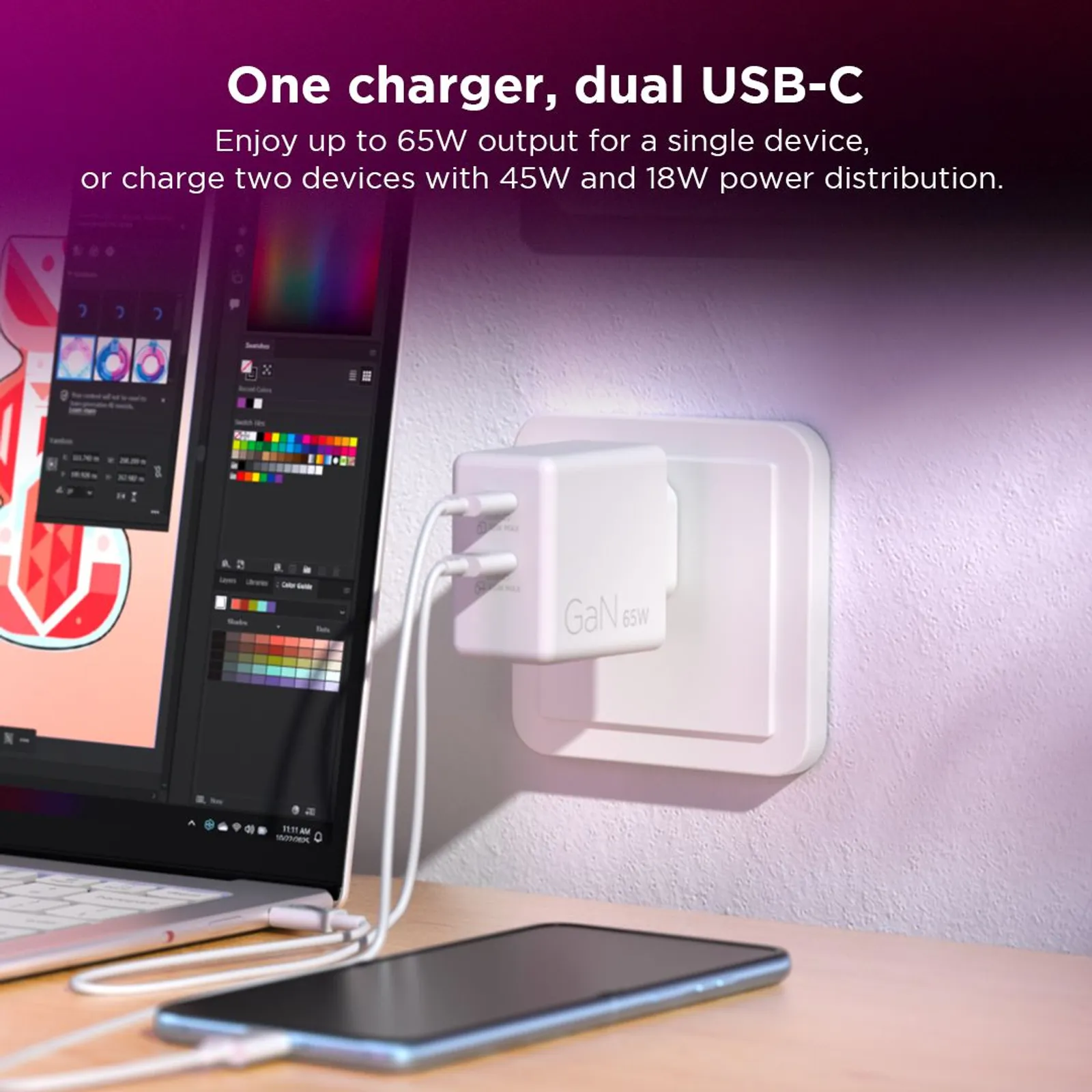 Lenovo Dual USB-C 65W GaN polnilec