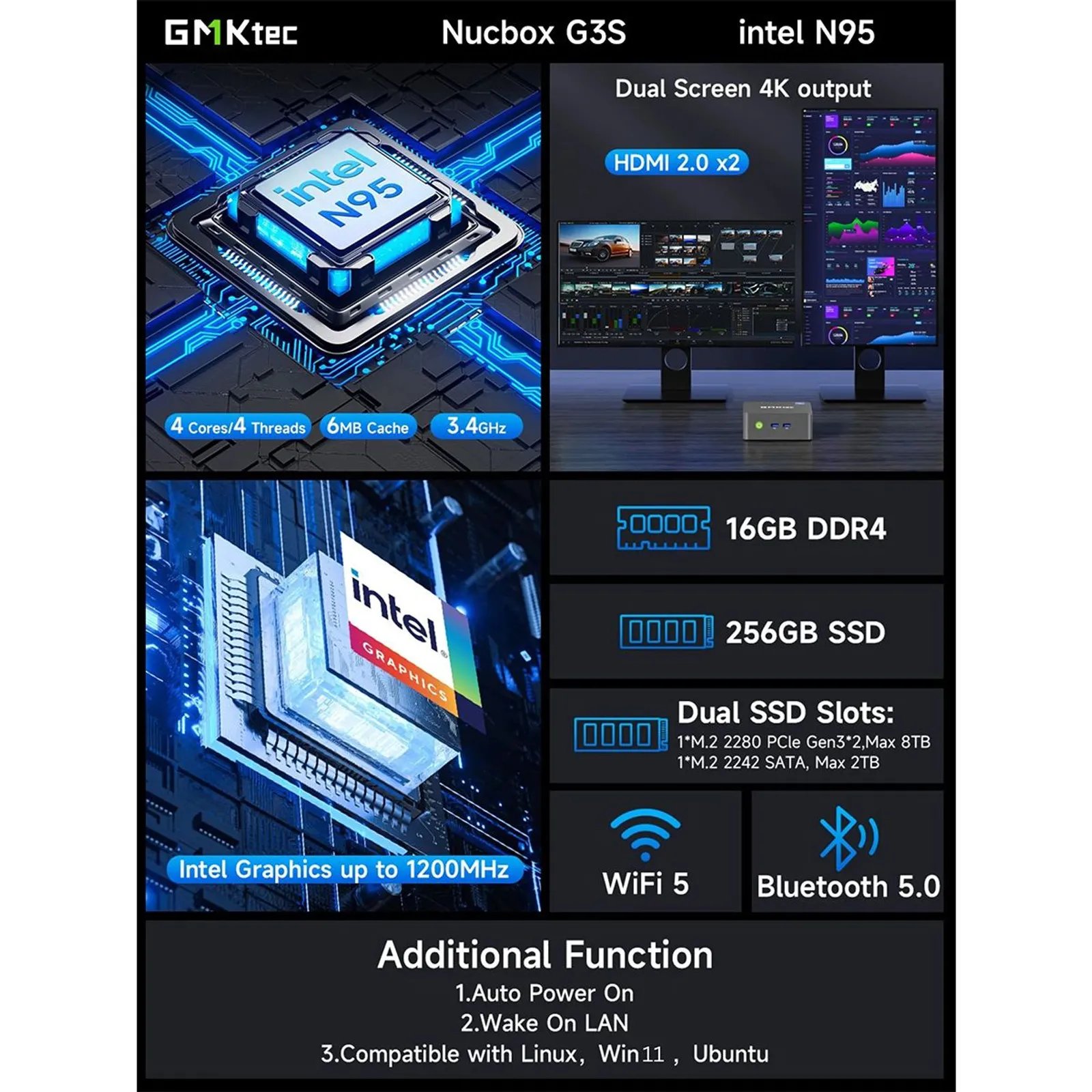 Mini PC GMKtec G3S Intel N95 8GB RAM + 256GB SSD WIN 11 Pro