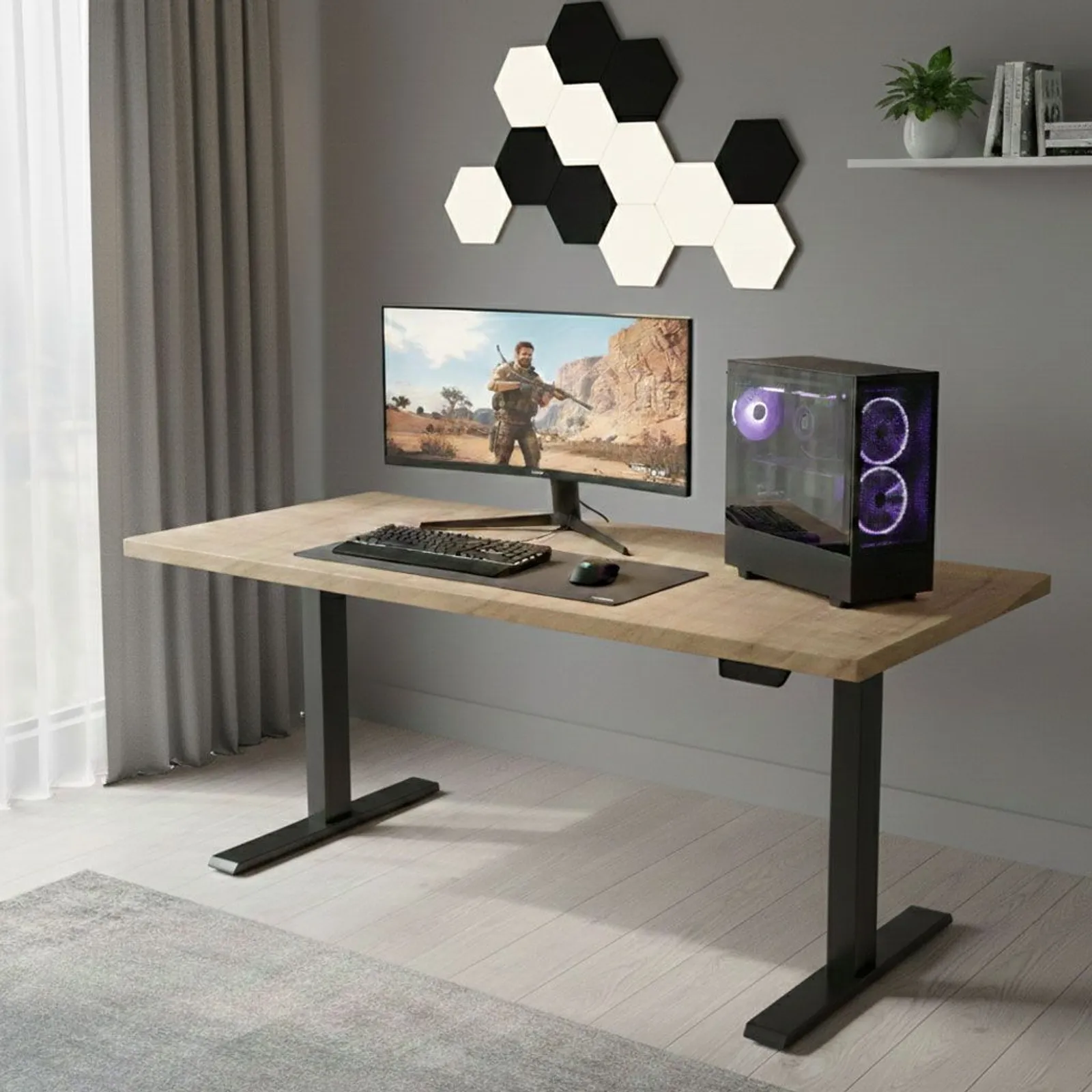 Sit Stand Desk for office LITE V2 Chalet Oak
