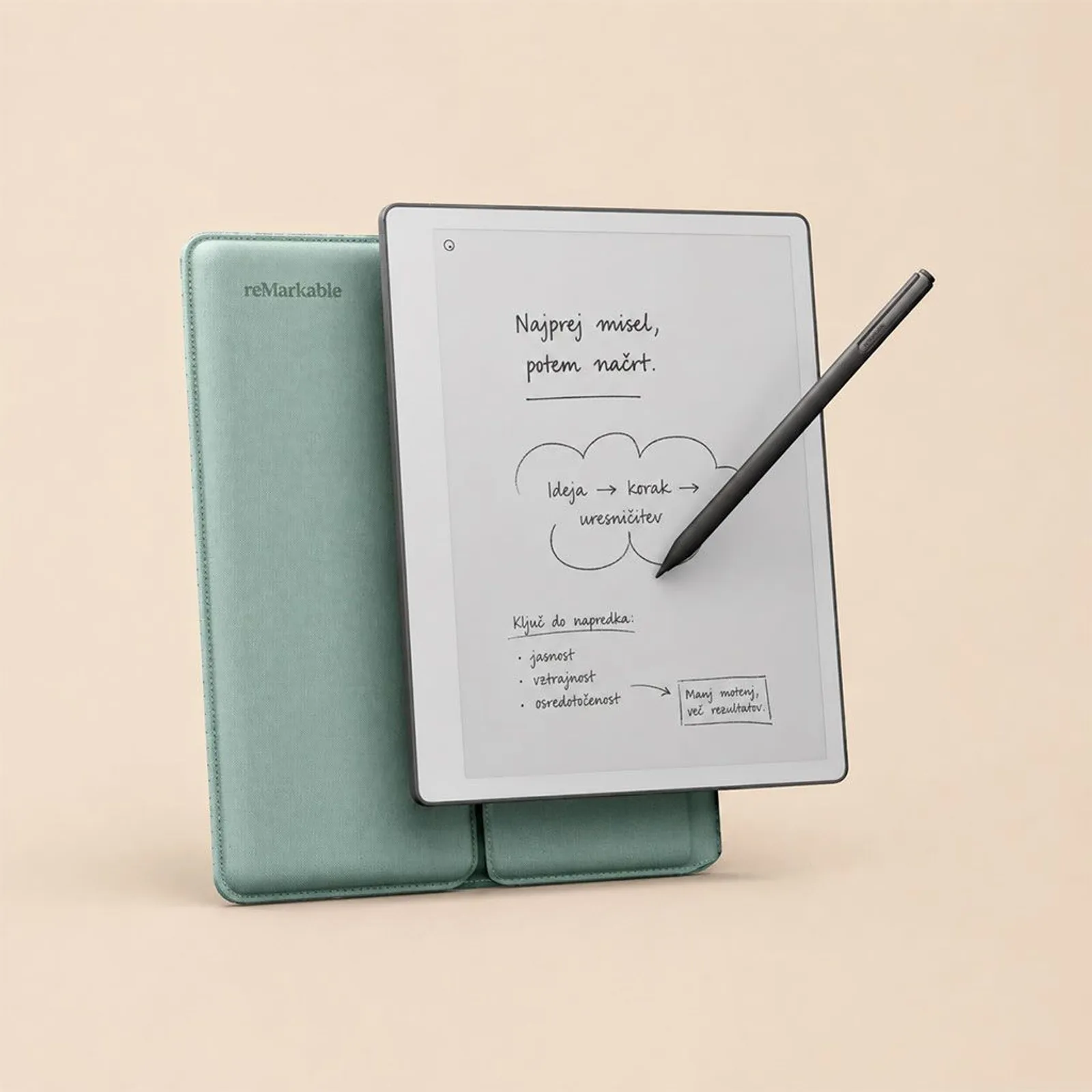 Tablet reMarkable Paper Pure + Marker Plus + Sleeve Folio Mist Green