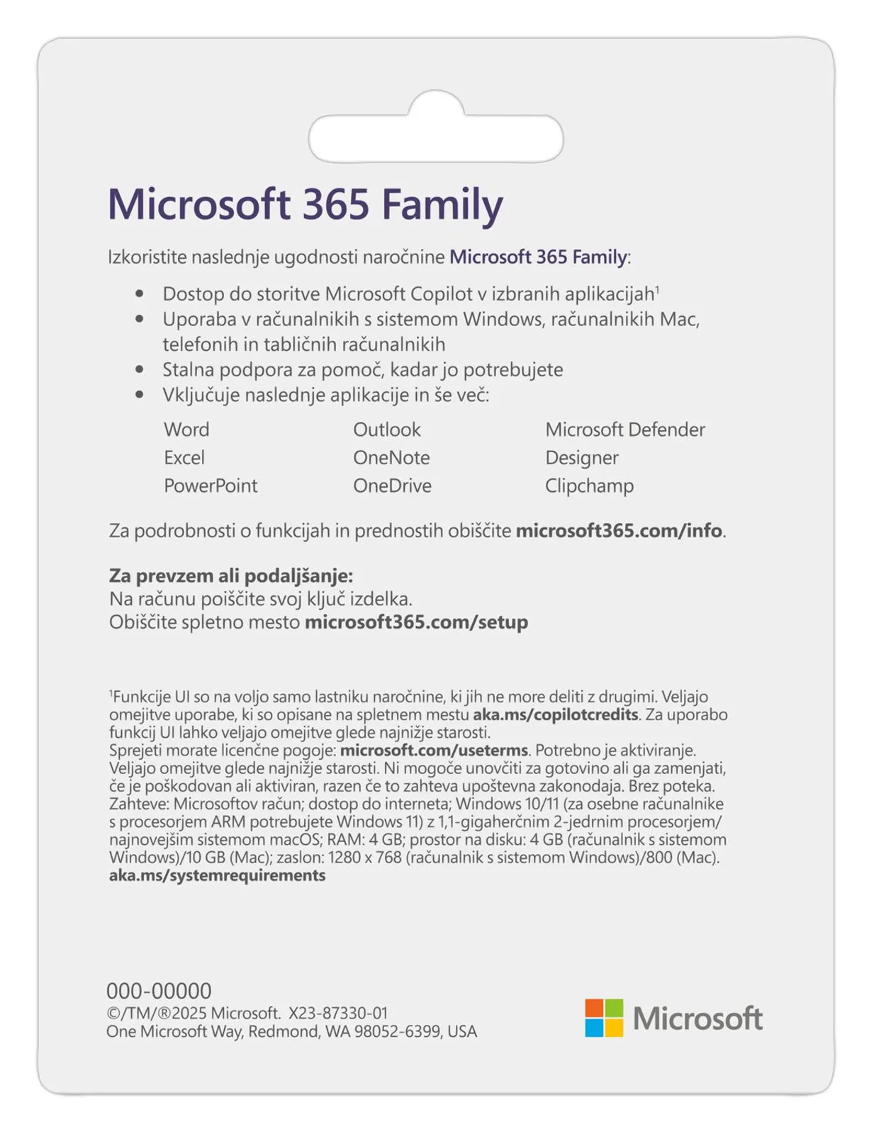 Microsoft 365 Family slovenska naročnina 1 leto za 6 uporabnikov